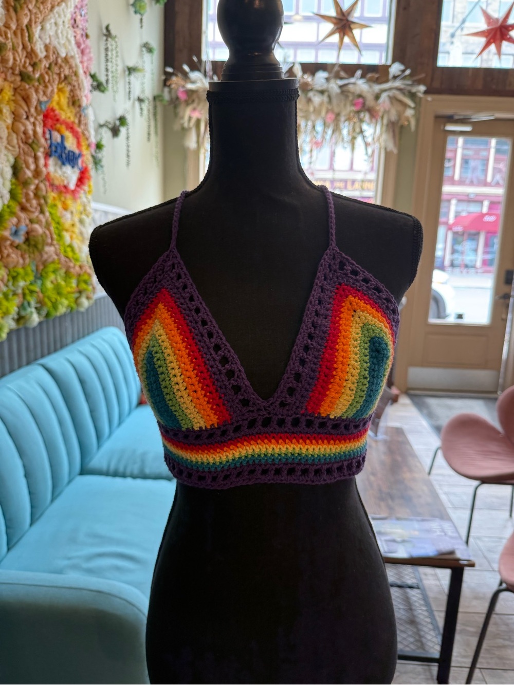 Colorful Crochet Halter Top pride rainbow bralette 🌈🏳️‍🌈